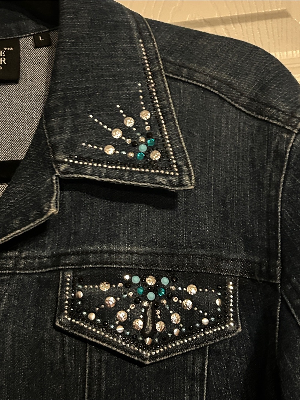 Christine Alexander Dark Blue Denim Jacket with Crystal Accents - Picture 4 of 14